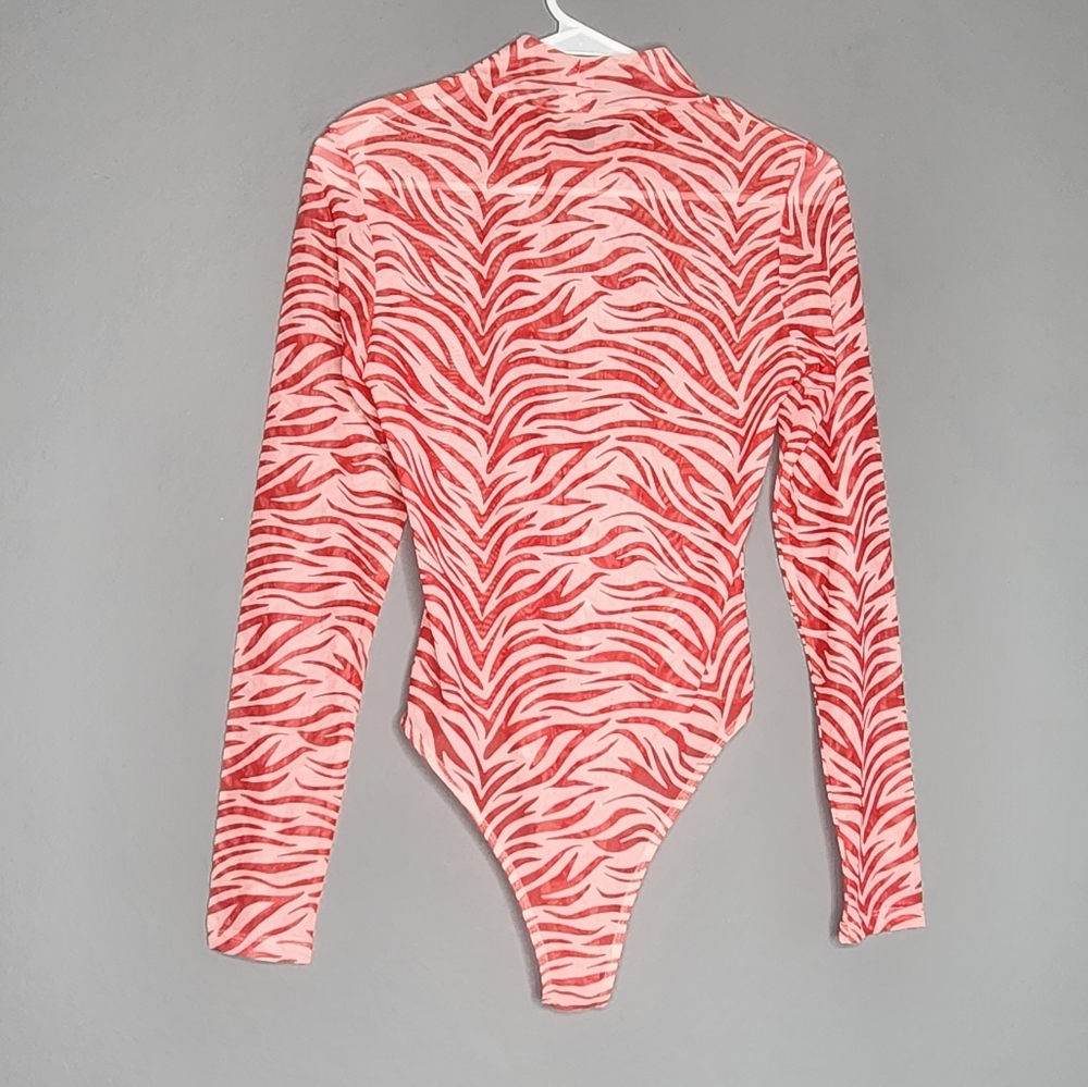 Sheer pink Zebra print bodysuit/leotard Size Small